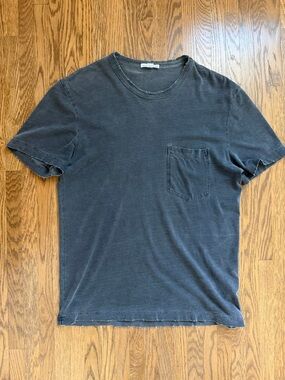 James Perse Washed Distressed Charcoal Crewneck Pocket Tee